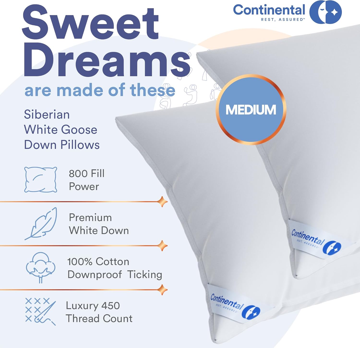 Continental Bedding 100 Siberian Goose Down Pillow 800 Fill Power 1