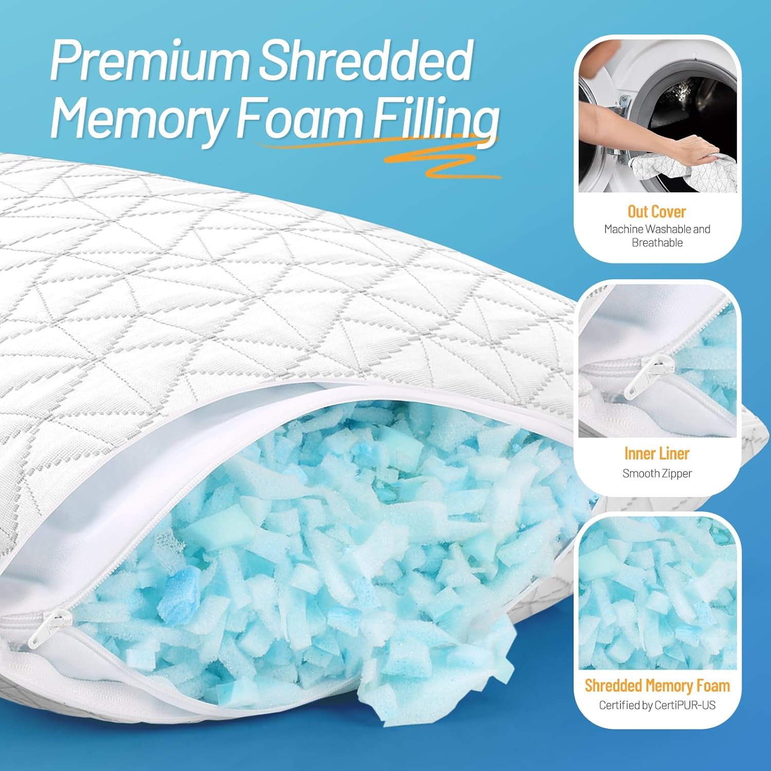 CushyOasis Shredded Memory Foam Queen Pillow