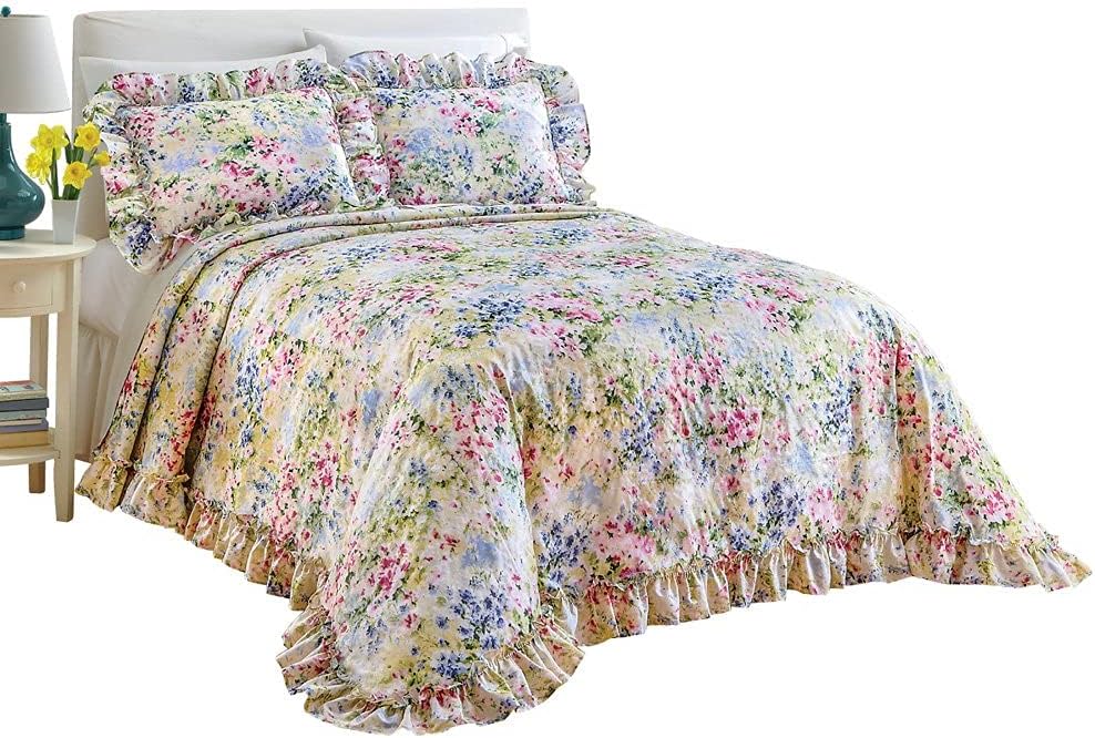Collections Etc Floral Watercolor Gardenscape Bedspread Queen