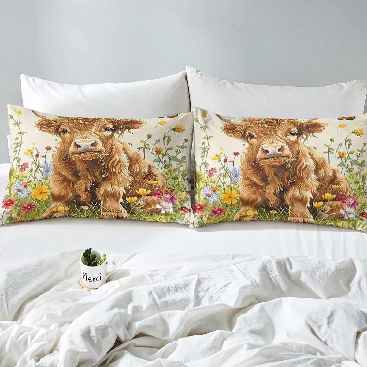 Jejeloiu King Size Highland Cow Bed Sheet Set