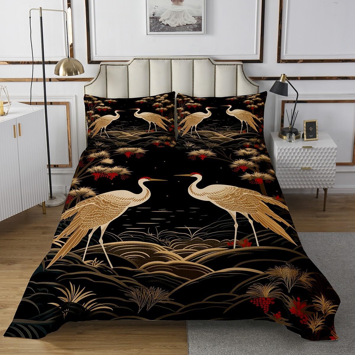Feelyou Japanese Crane Bedspread Set 3Pcs Queen Size