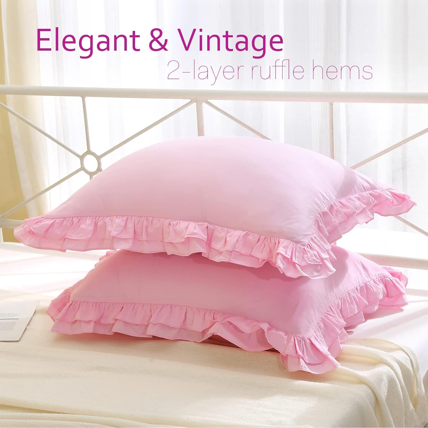 2 Pack Pink Ruffle Euro Pillowcases 26x26 Inches 100 Cotton
