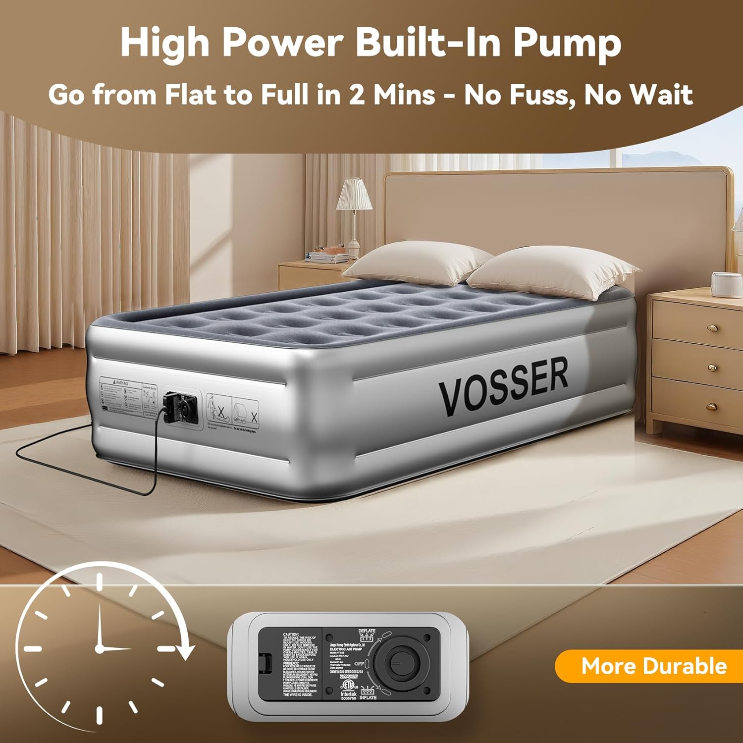 VOSSER Twin Air Mattress with Built in Pump 330LB Max 1
