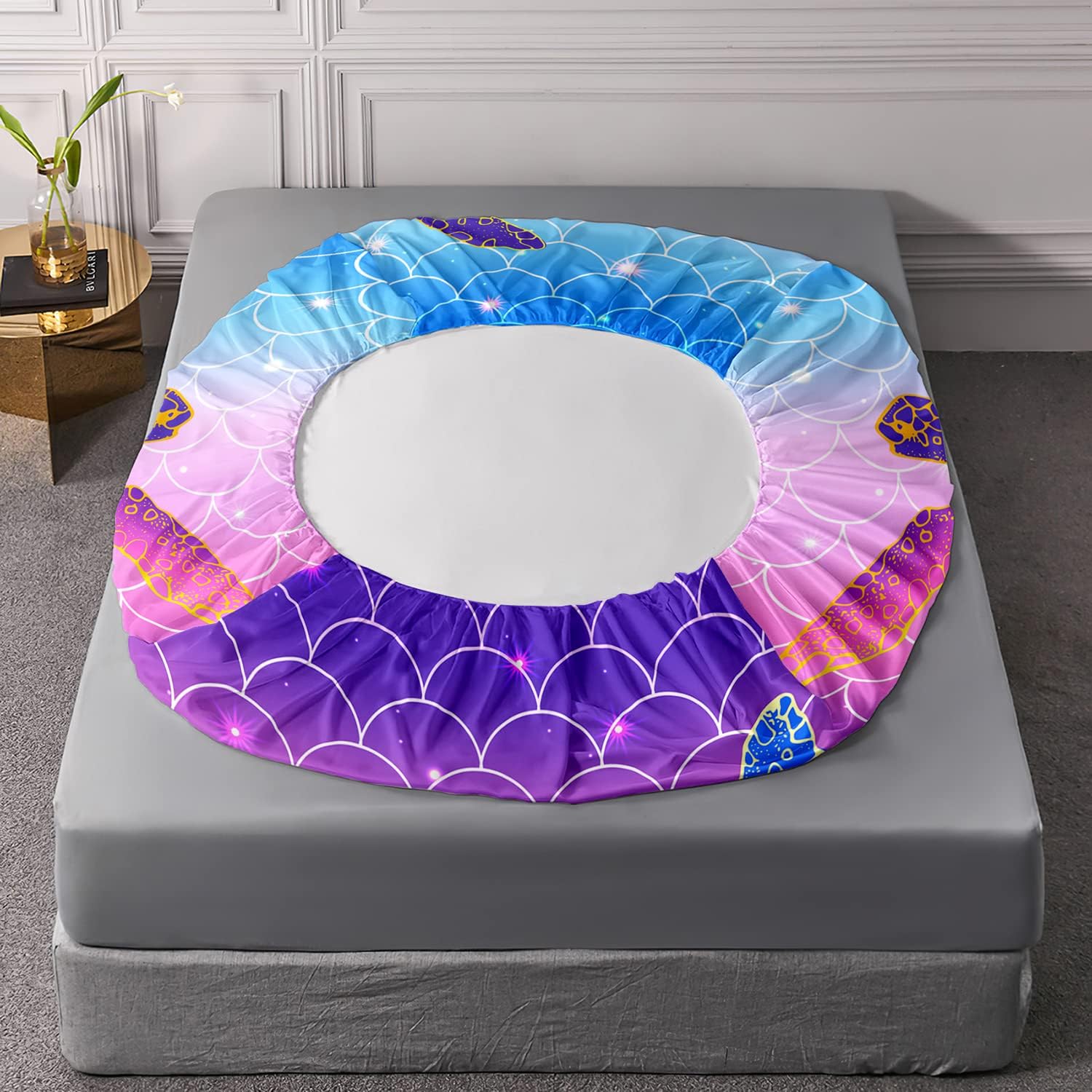 HOSIMA Glitter Star Mermaid Fish Scales Twin Fitted Sheet Set