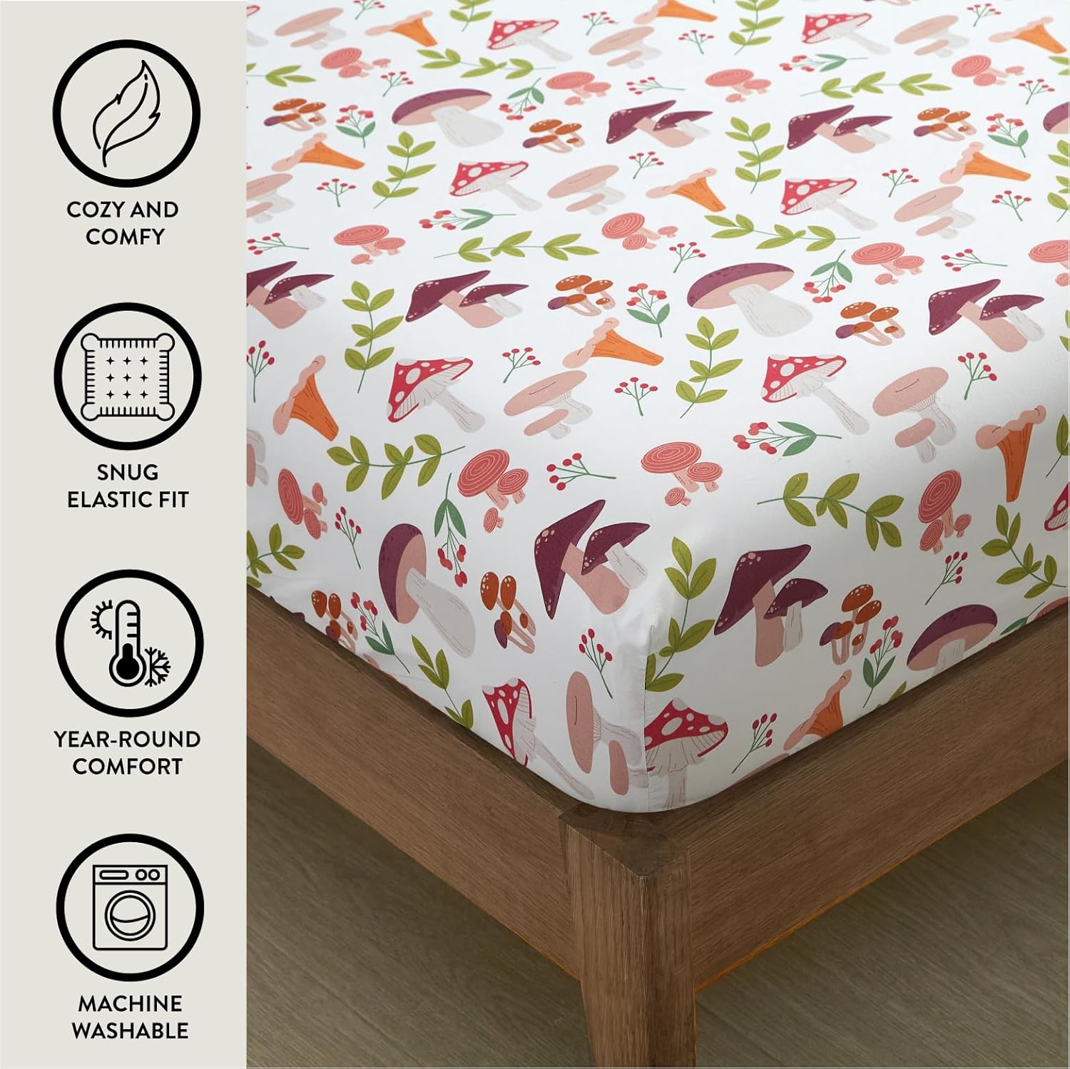 Urban Lifestyle Twin Sheet Set with Wild Mushroom Print