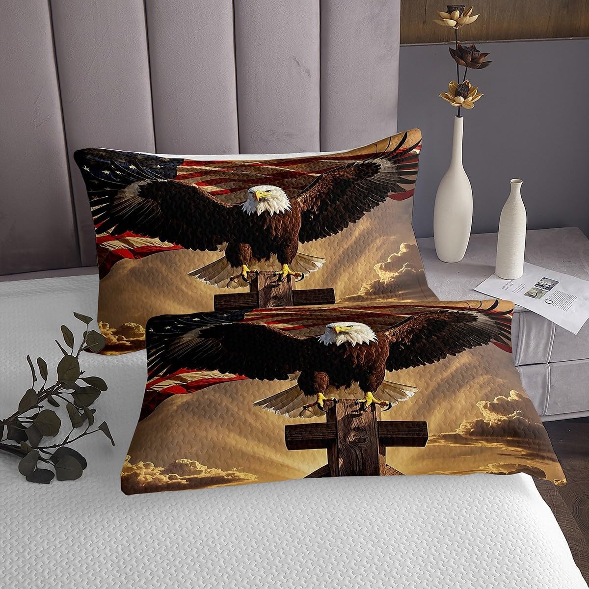 Erosebridal Eagle Quilt Set 4th of July Bedding Queen Size