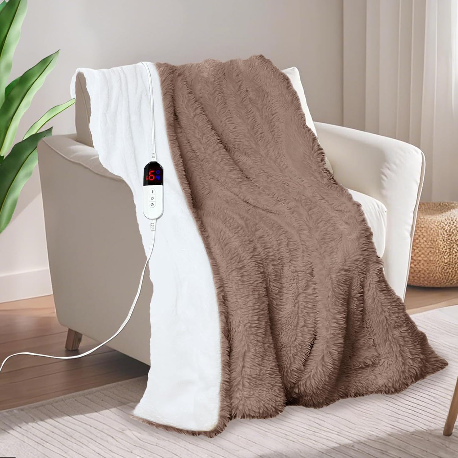 AEPINBH Heated Blanket - 6 Levels 4 Hours Auto Off Brown