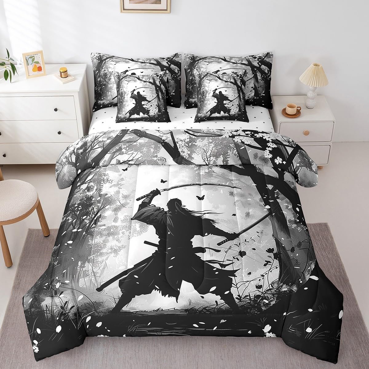Erosebridal 7-Piece Samurai Print Comforter Set
