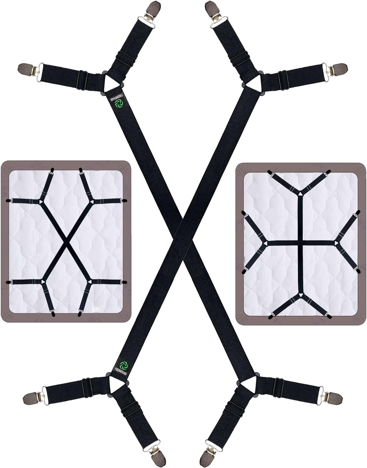 FIBOOMERANG Bed Sheet Straps - Crisscross Fitted Sheet Clips 2PcsSet Black