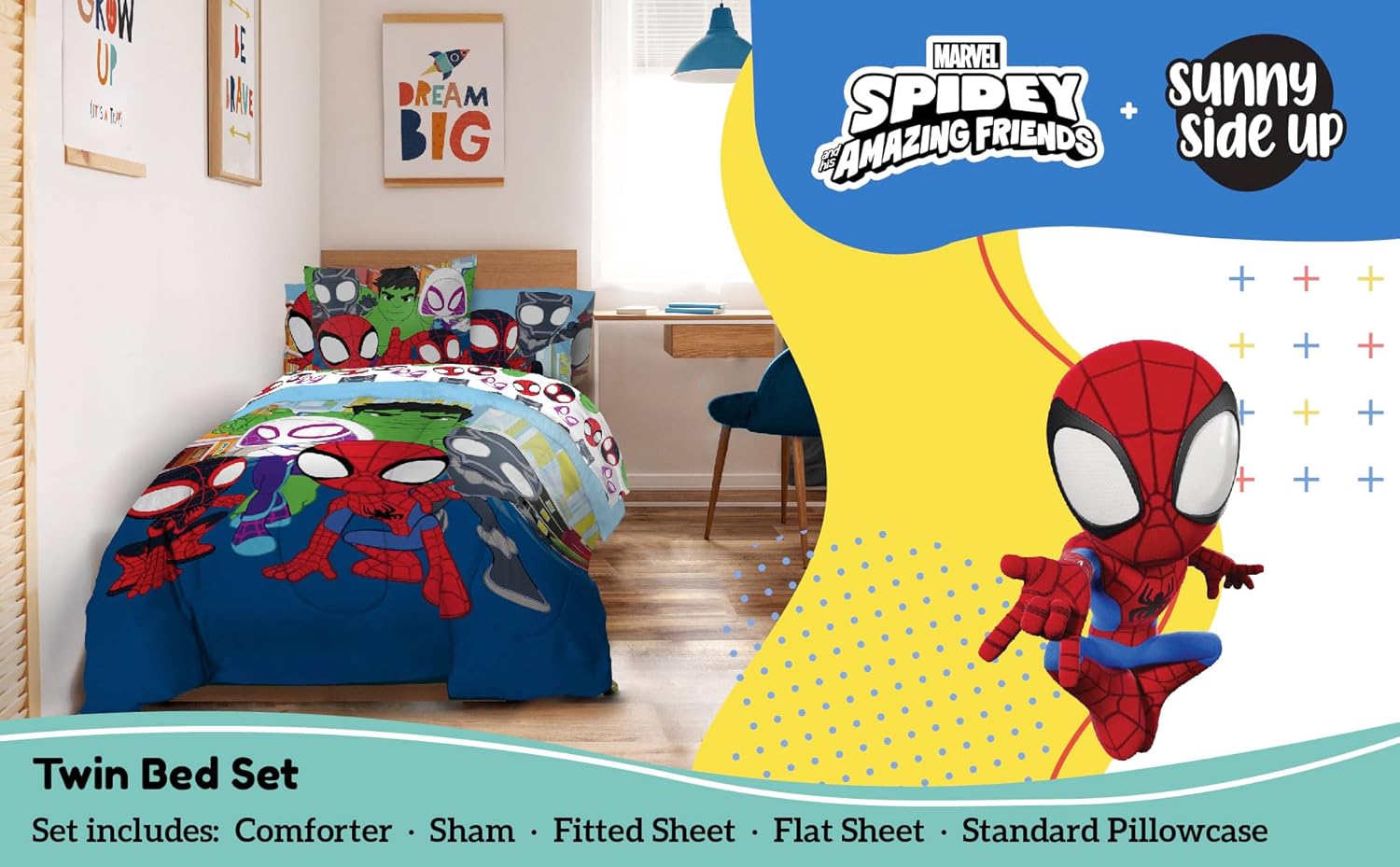Sunny Side Up Marvel Spidey Comforter Set - 5 Piece Twin Kids Bedding
