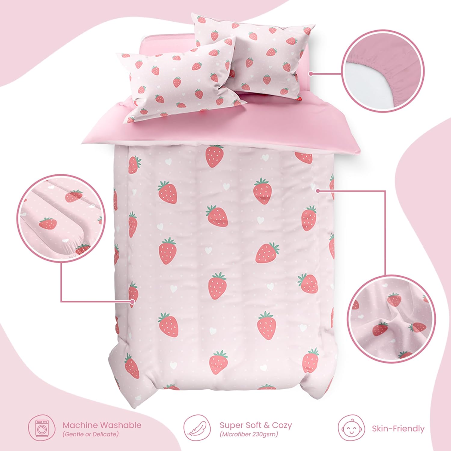 SANDJEST Strawberry Duvet Cover Set for Kids 1