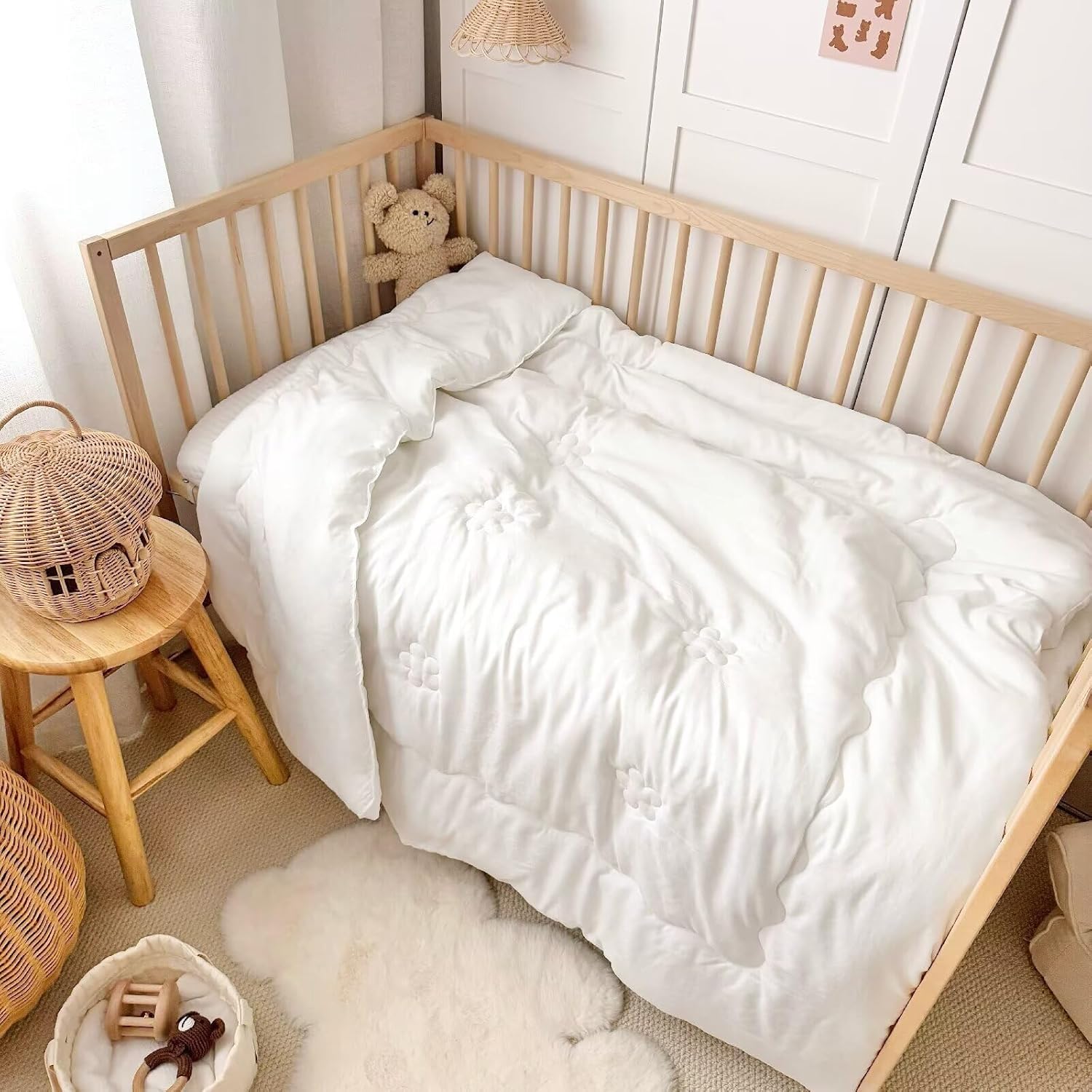 BuLuTu White Cotton Microfiber Duvet Insert Toddler Size 47x59 Inch