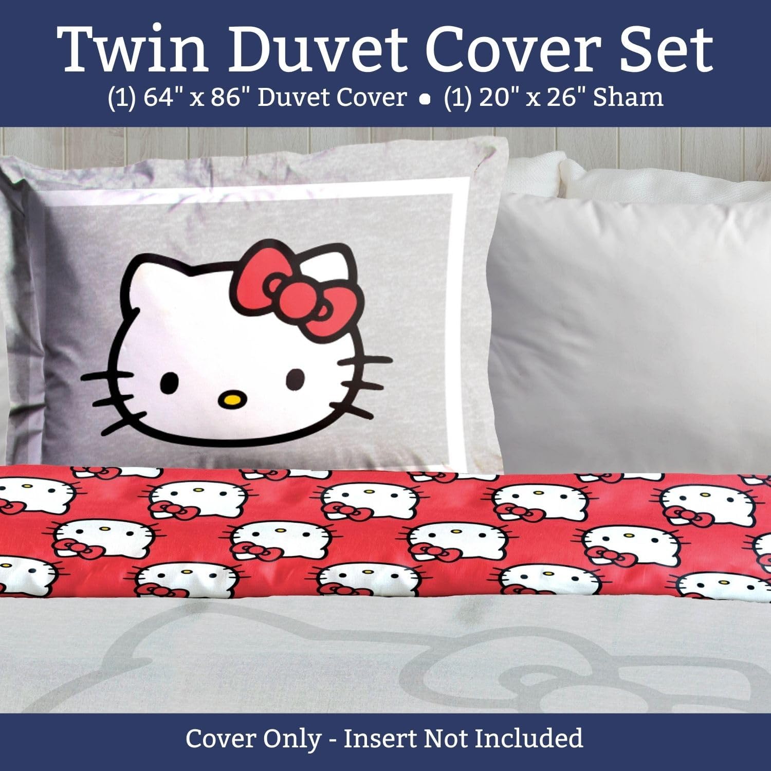 Jay Franco Hello Kitty Duvet Cover Set - Grey Twin