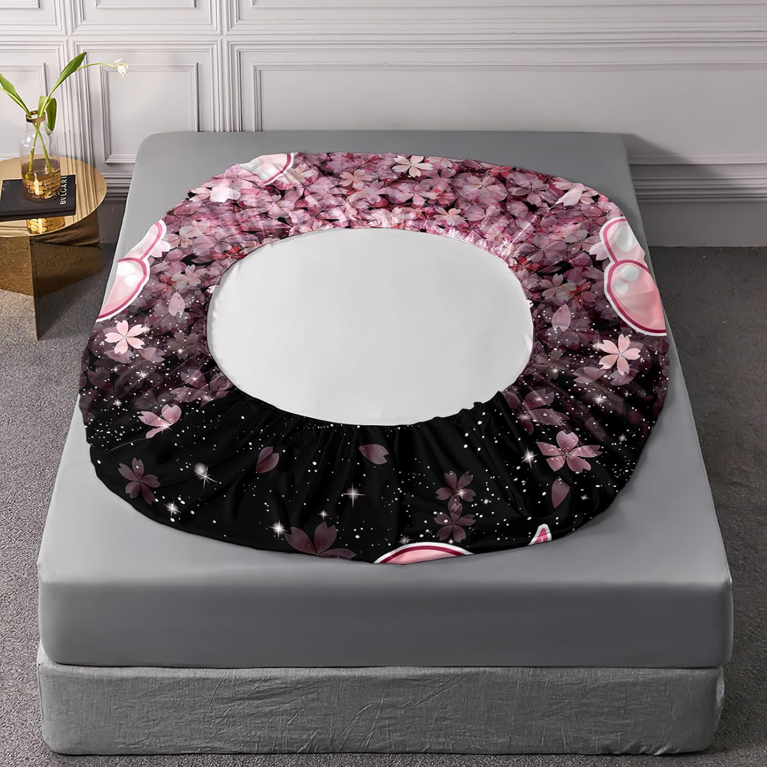 QOOMO Kawaii Axolotl Bedding Set Pink Cherry Blossom