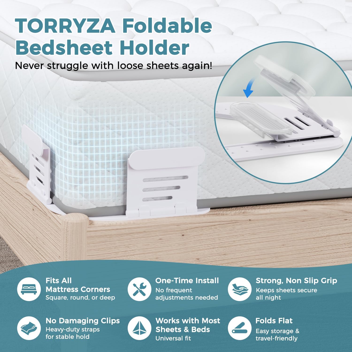 TORRYZA 2025 Bed Sheet Holder - No-Slip No-Clip Foldable