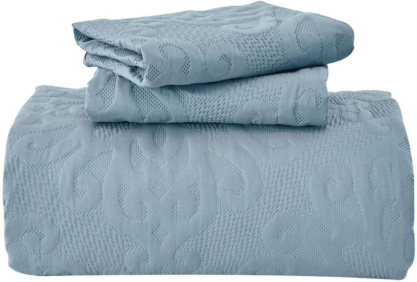 Kingnex King Size Bedspread Soft Lightweight Quilted Set 3 Pieces Blue