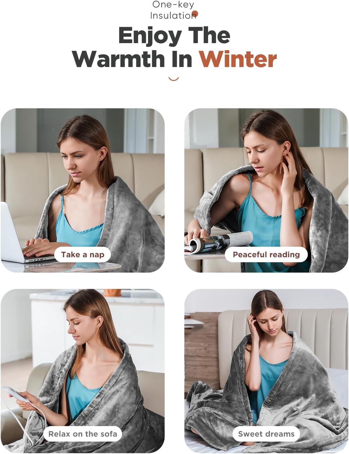 Mlivrom Heated Throw Blanket with Timer Auto-Off and 8 Heating Levels