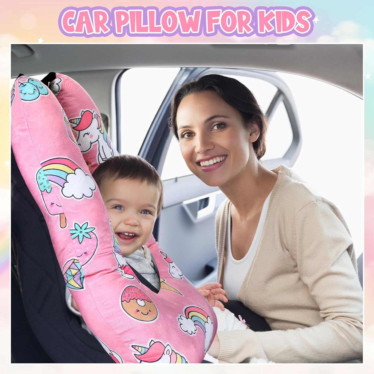 Barydat Pink Unicorn U Shaped Travel Pillow for Adults