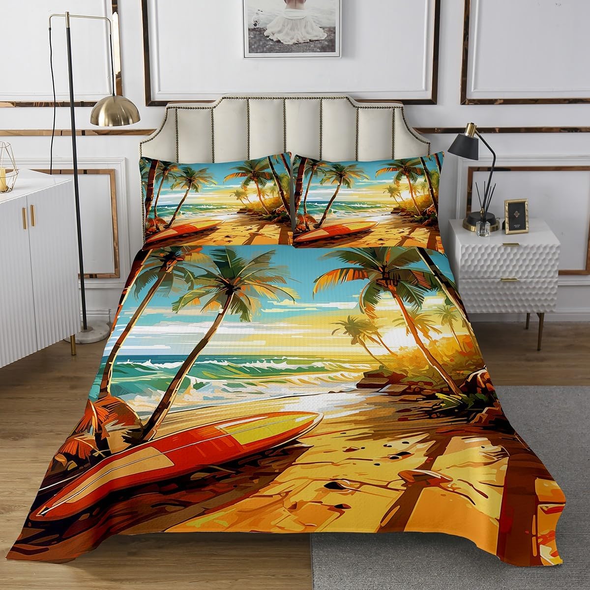 Erosebridal Hawaii Beach Queen Quilt Set Kids Summer Coverlet
