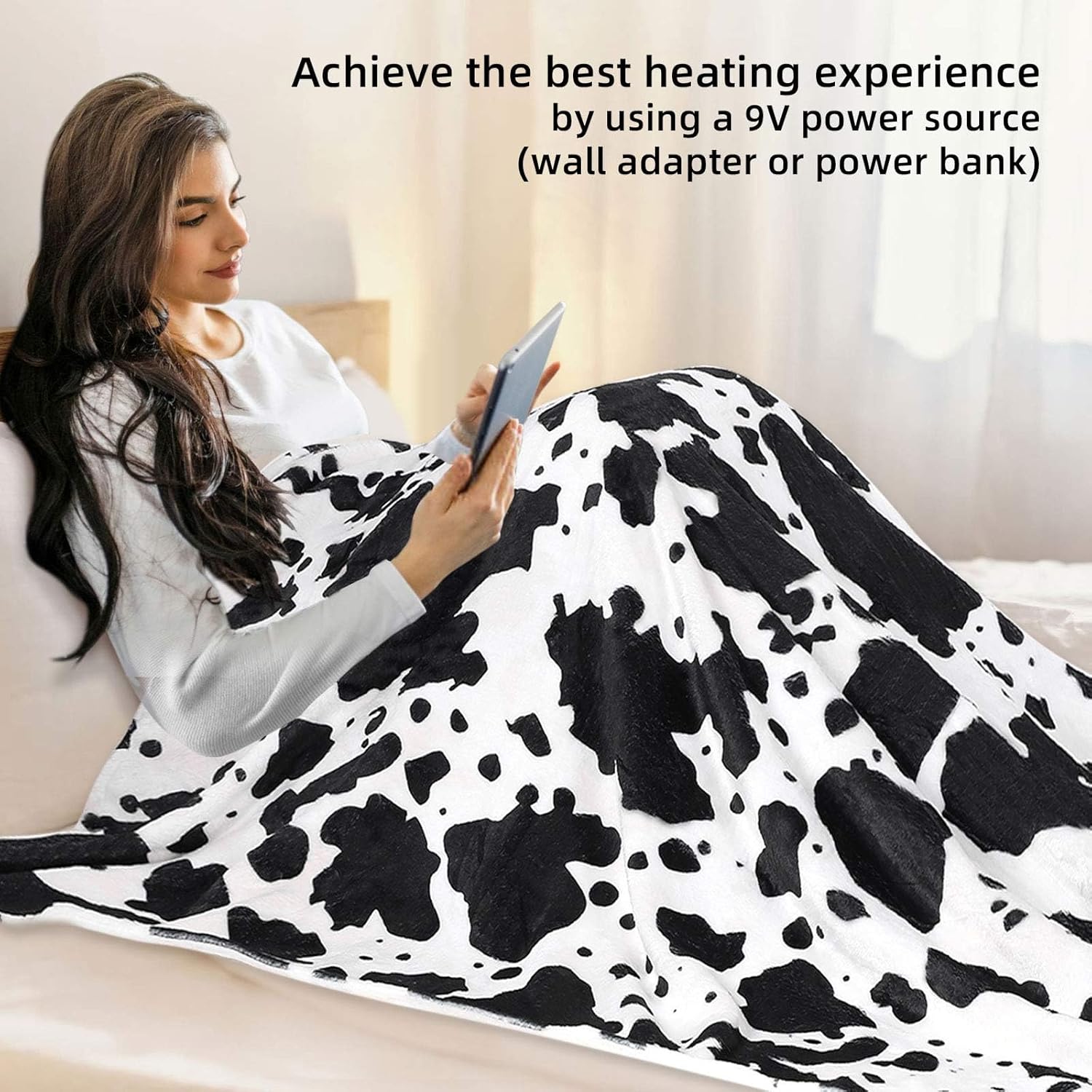 USB Heated Cow Throw Blanket 50x60 with 3 Heat Levels