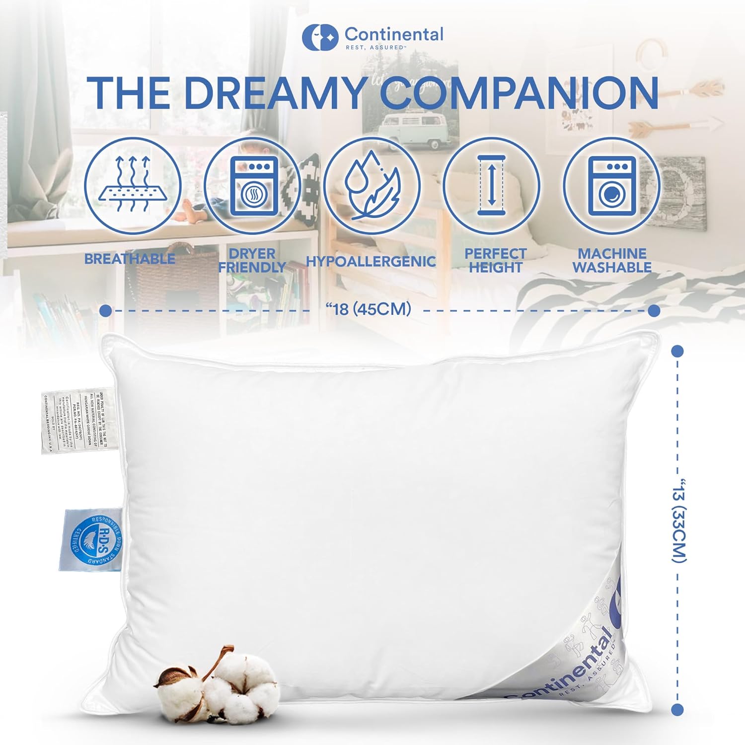 Continental Bedding Child-Micro 13x18 Firm Pillow White