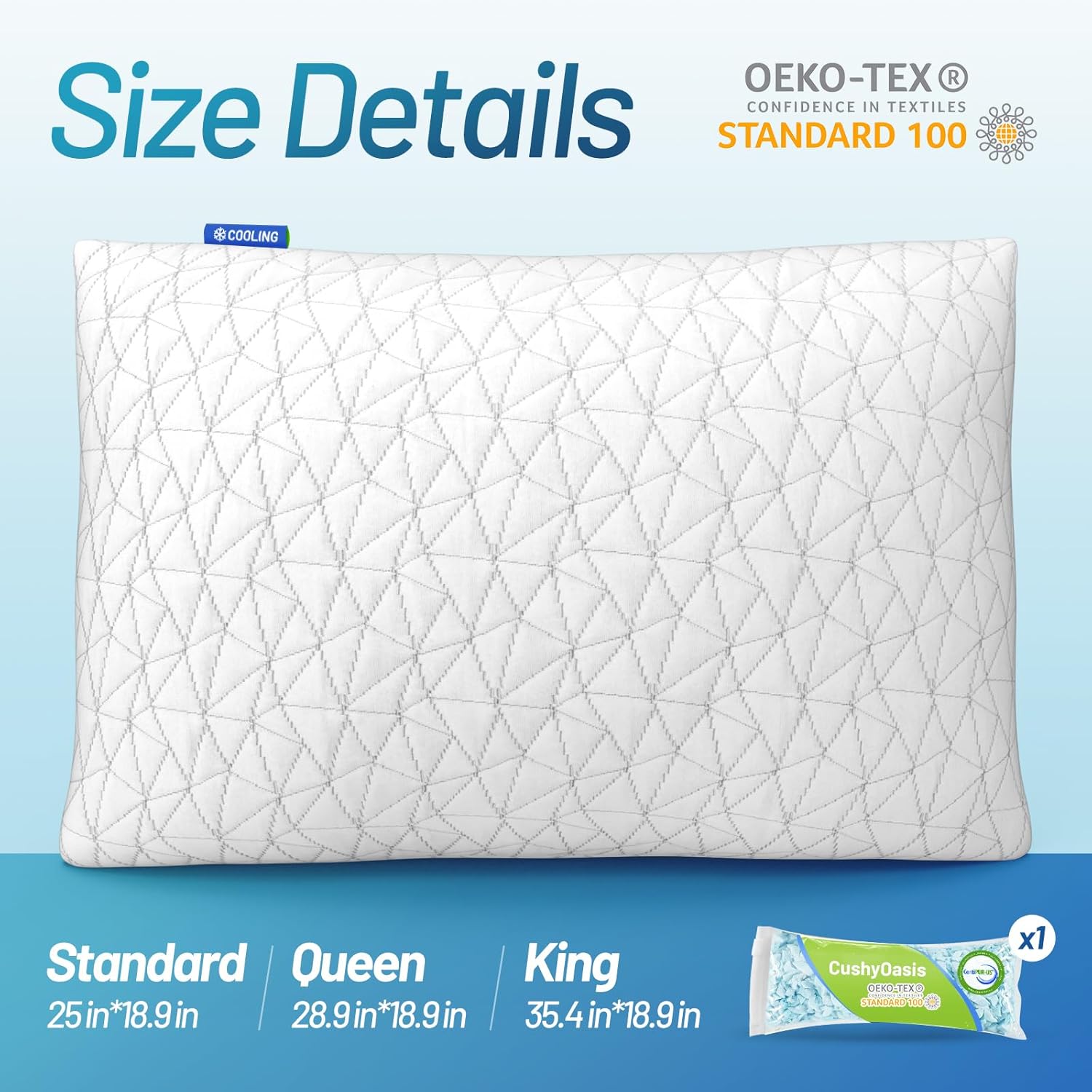 CushyOasis Shredded Memory Foam Queen Pillow