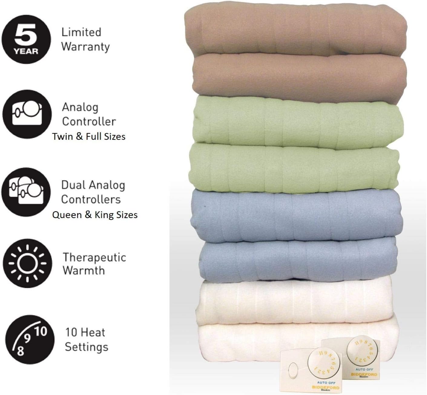 Biddeford Blankets Queen Size Electric Heated Blanket with Analog Controller