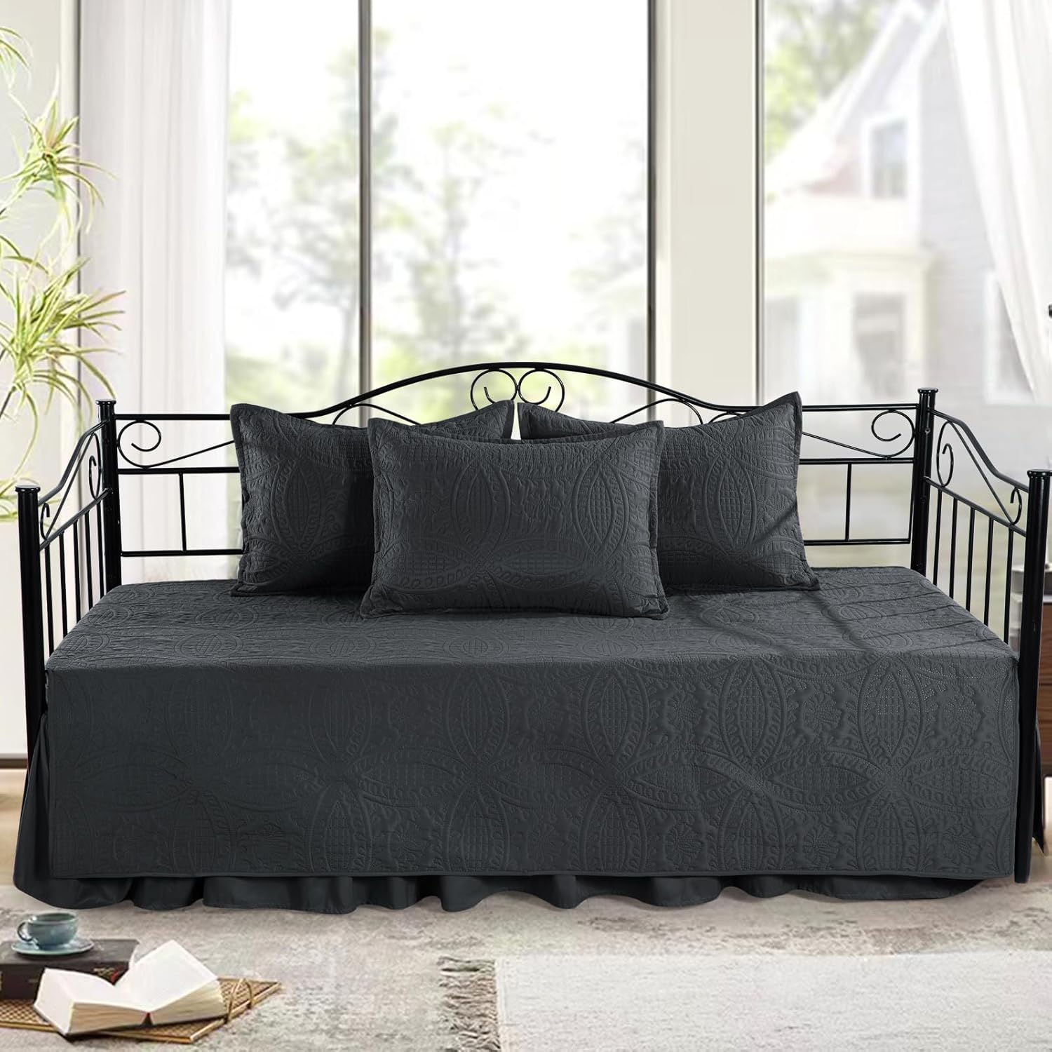 HOMBYS Daybed Set Twin Size with Coin Pattern 75x39 Dark Grey