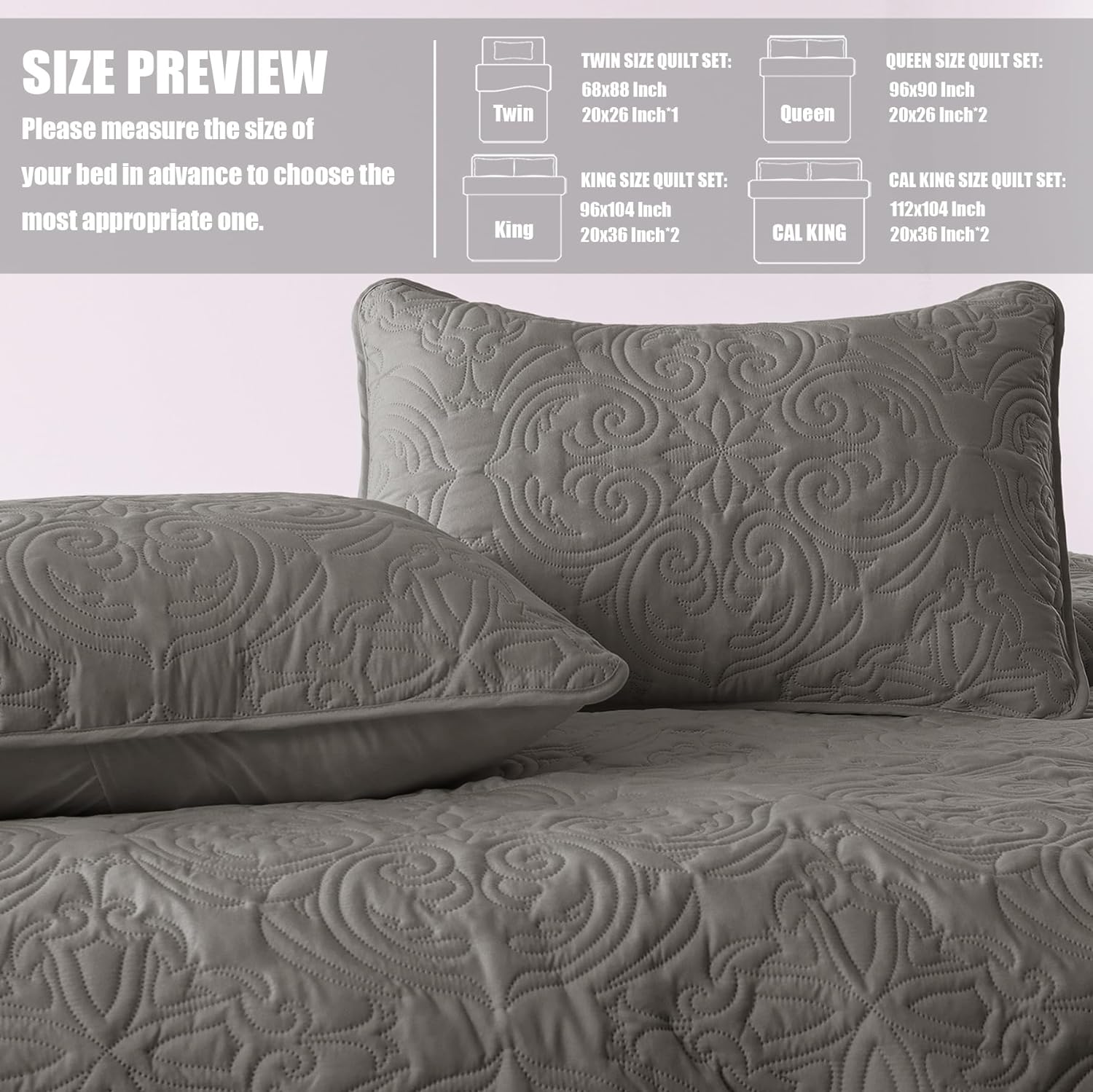 Exclusivo Mezcla Quilt Set Full Queen Size Grey