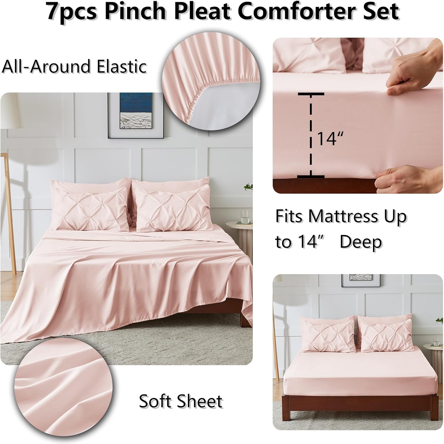 CozyLux Pink Comforter Set Queen 7-Piece Bed in a Bag