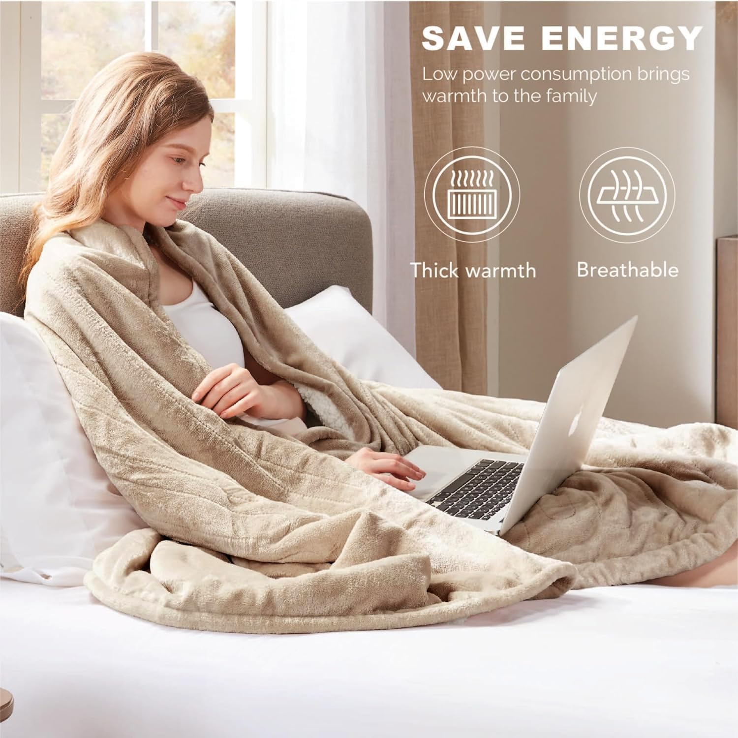 Degrees of Comfort Sherpa Plush Heated Blanket 72 x 84 Mocha