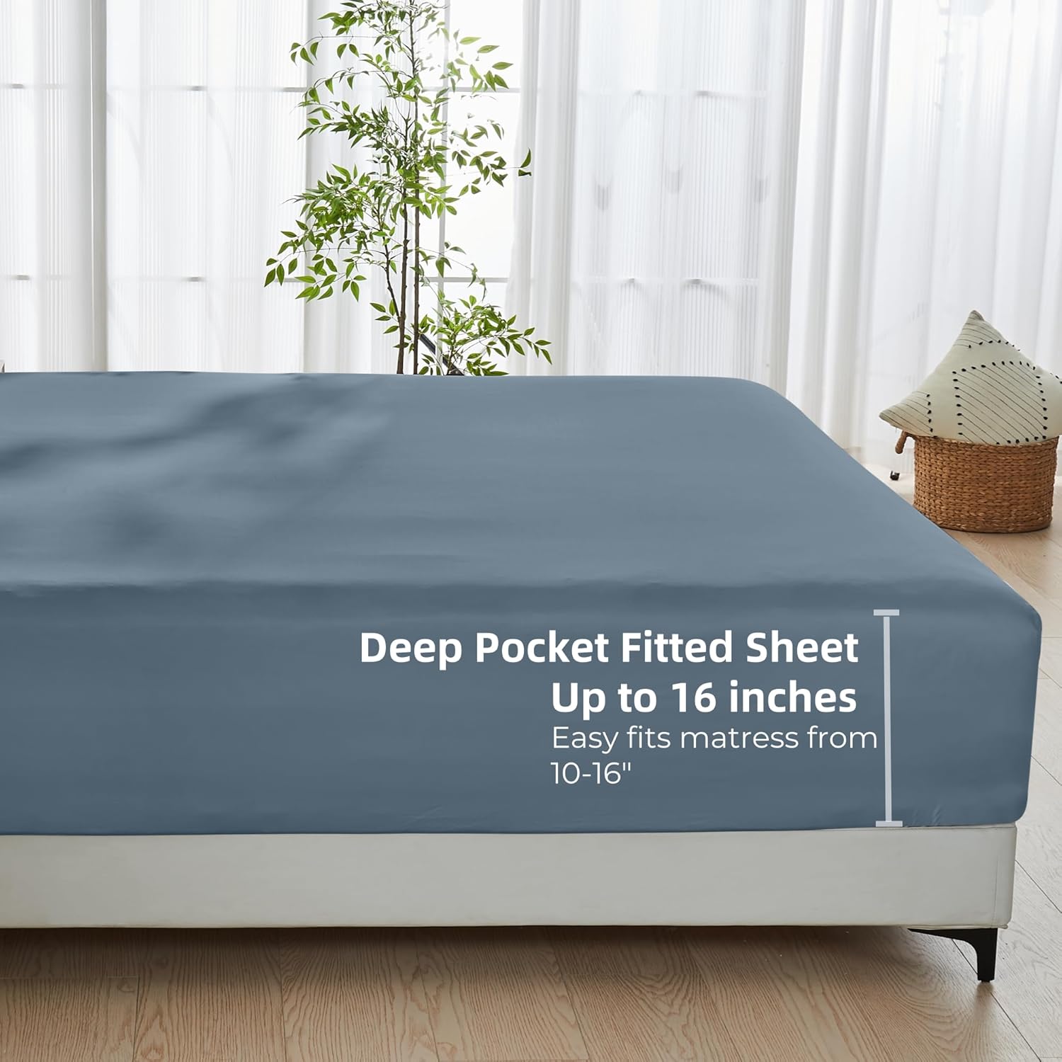 GOKOTTA Bamboo Rayon Fitted Sheet - King Size 16 Inch Pocket Blue