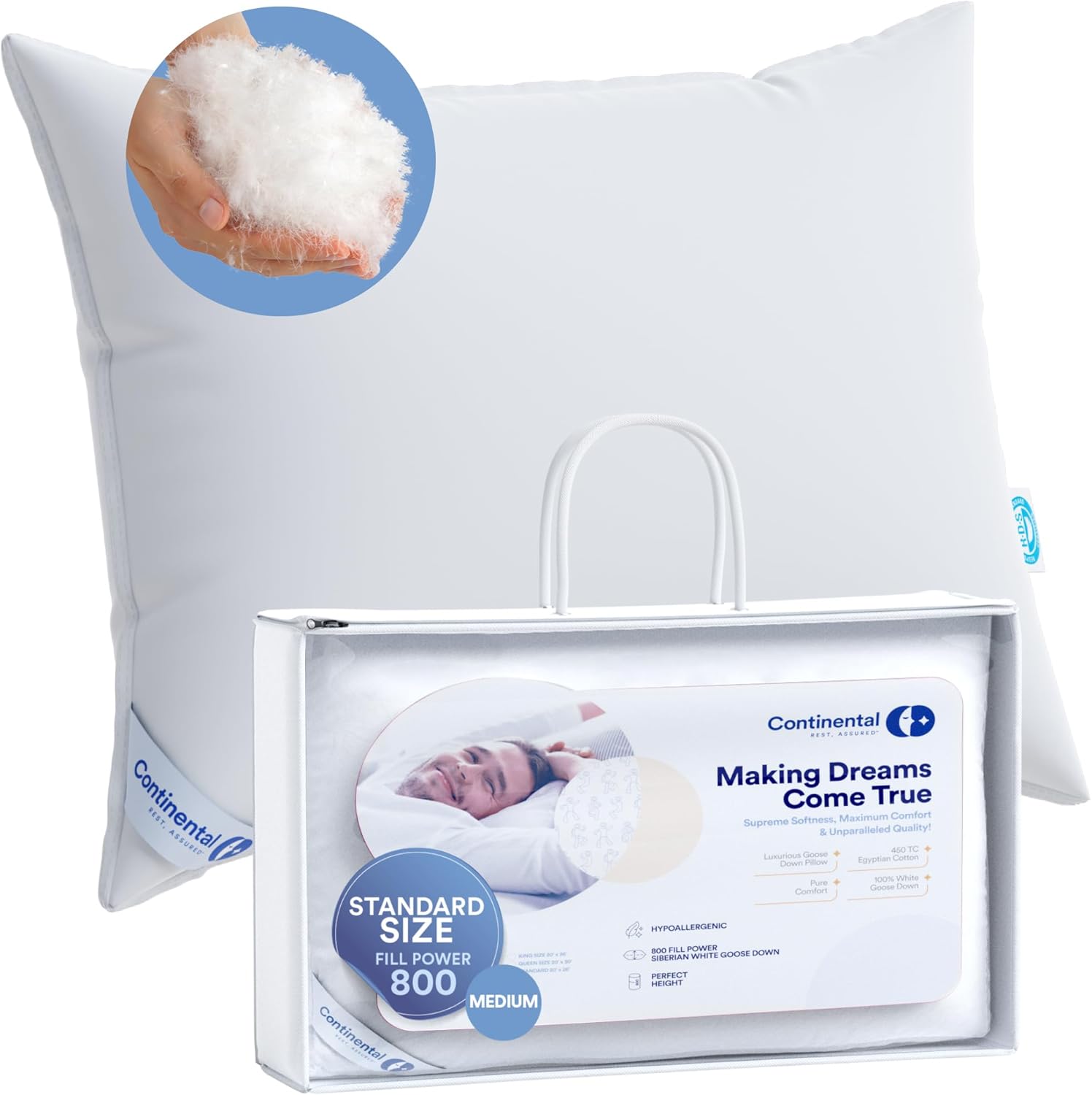 Continental Bedding 100 Siberian Goose Down Pillow 800 Fill Power 1