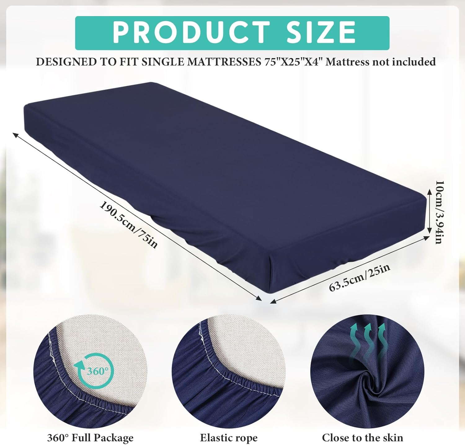 Breling Fitted Sheets 2 PC Navy Blue Single 4