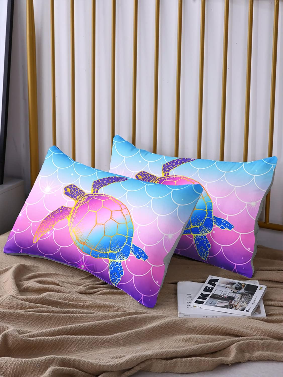 HOSIMA Glitter Star Mermaid Fish Scales Twin Fitted Sheet Set