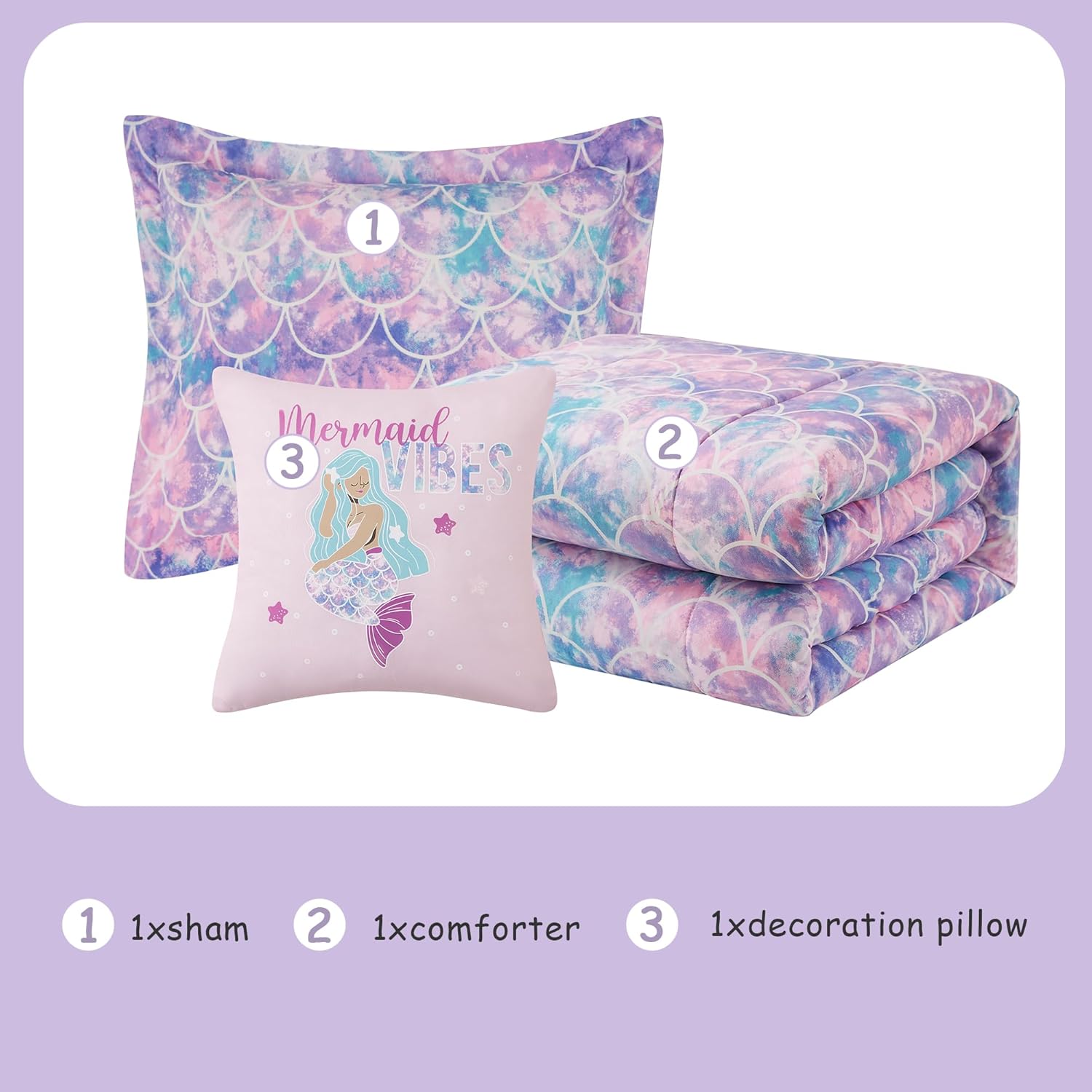 Glow in The Dark Mermaid Comforter Set for Girls 1