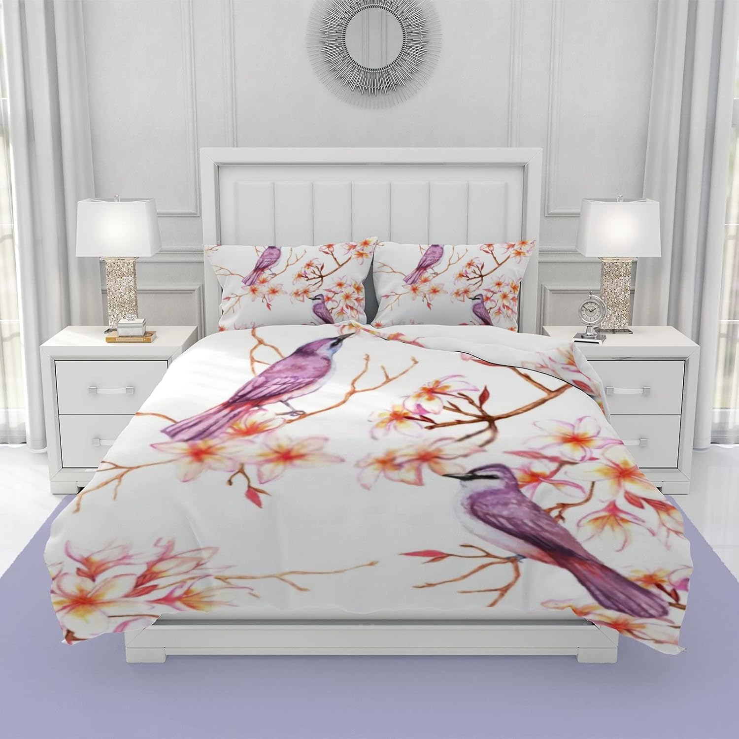 Hapuxt Home Duvet Cover Set Microfiber Plumeria Flowers California King 3 Piece