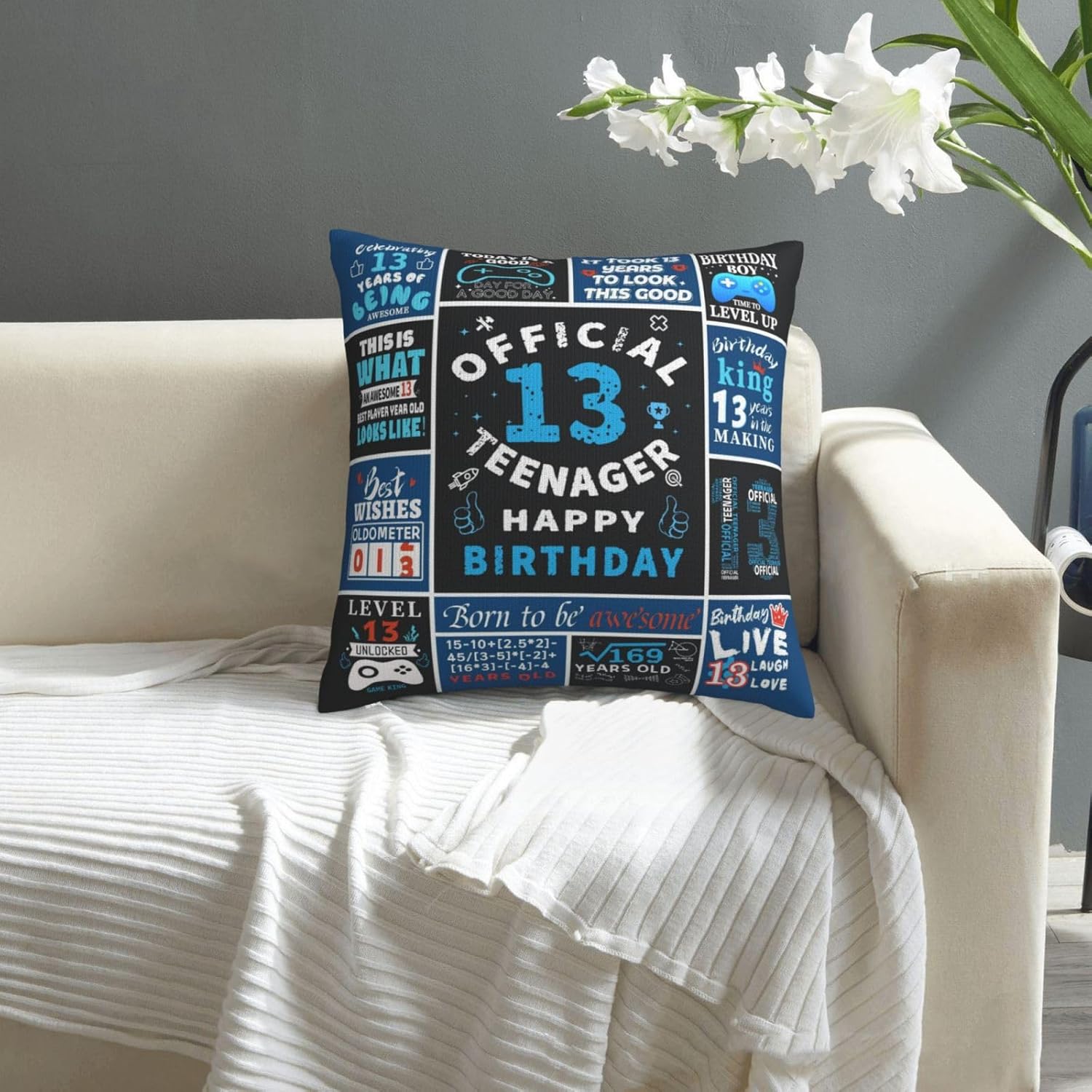 13th Birthday Pillow Covers 18x18 Inch for Boys