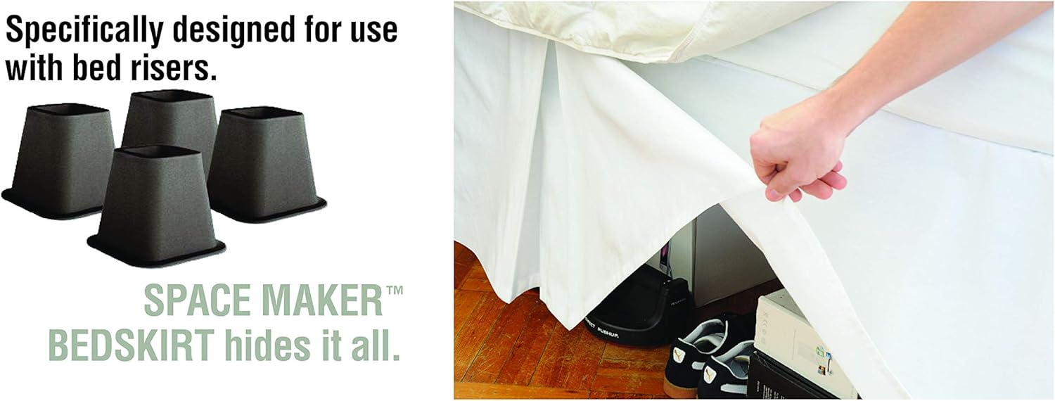Space Maker Extra Long 21 Drop Length Bed Skirt Queen White