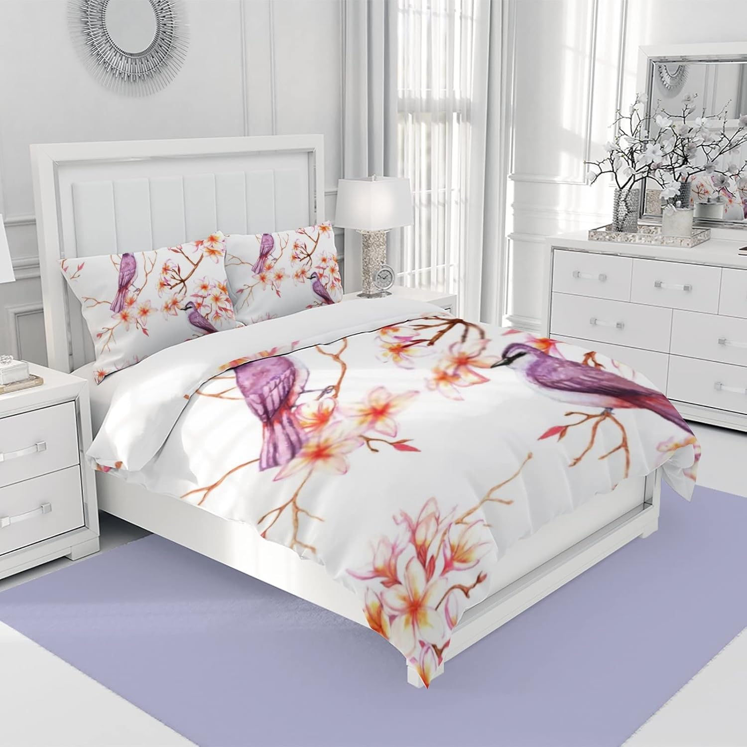 Hapuxt Home Duvet Cover Set Microfiber Plumeria Flowers California King 3 Piece