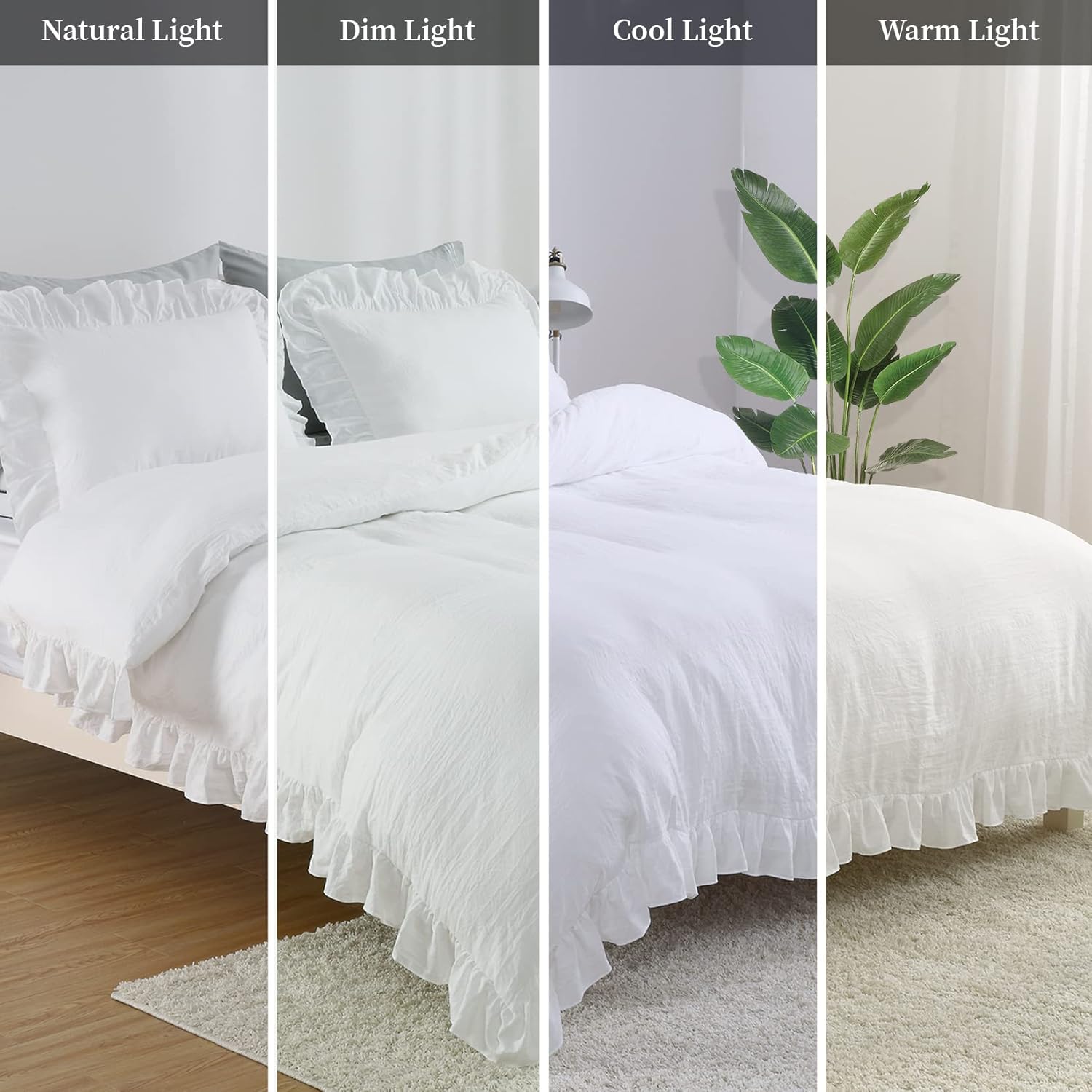 CAROMIO White Ruffle Duvet Cover Set 2PCS Twin