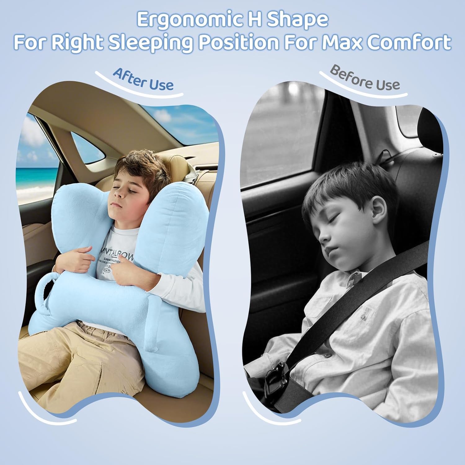PYURIFAI Car Pillow for Kids with Head Support and Handles