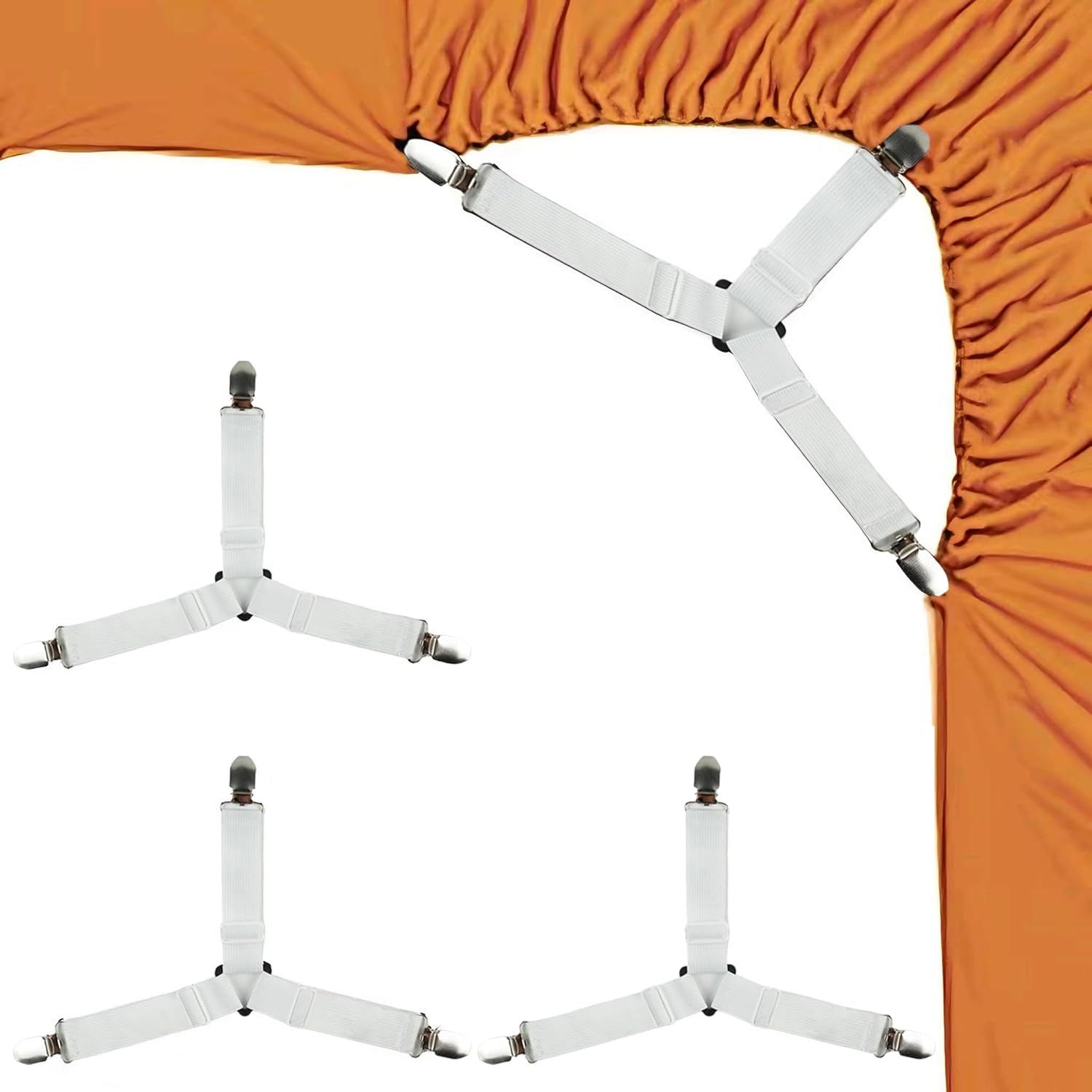 4PCS Sheet Straps with Metal Clips for Bed Corners