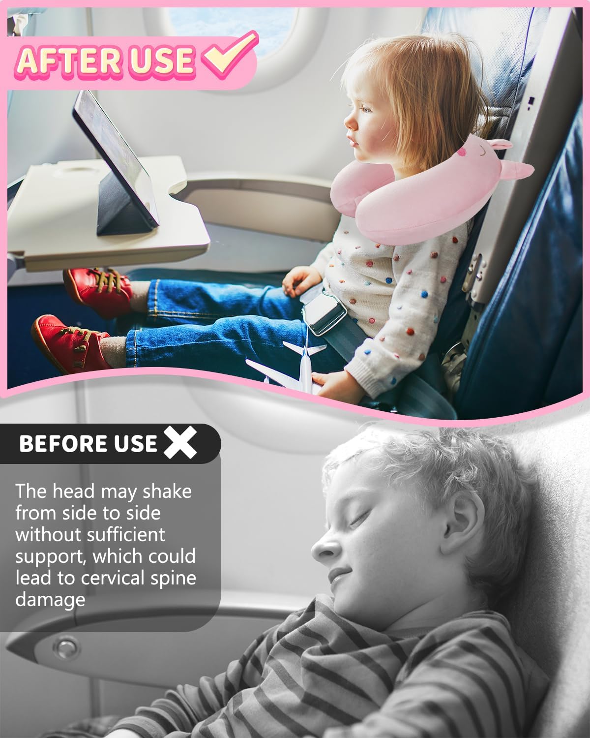 Sino Salected Kids Travel Pillow with Memory Foam and Pink Pattern