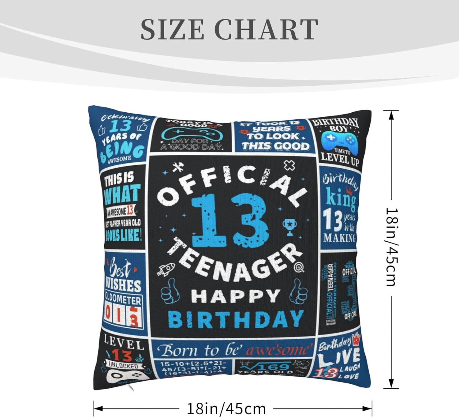 13th Birthday Pillow Covers 18x18 Inch for Boys