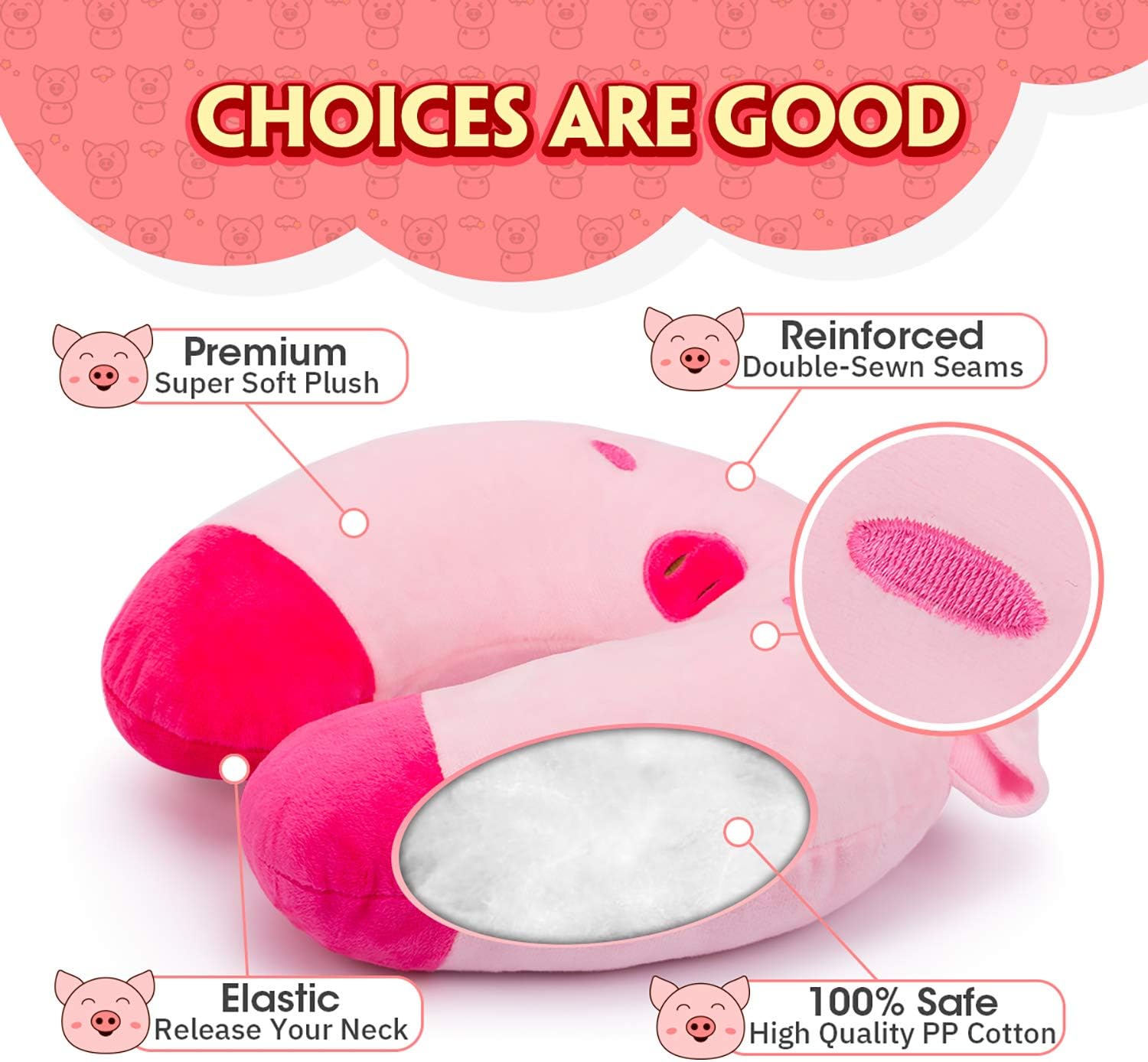 H HOMEWINS Travel Pillow for Kids with Cute Animal Design