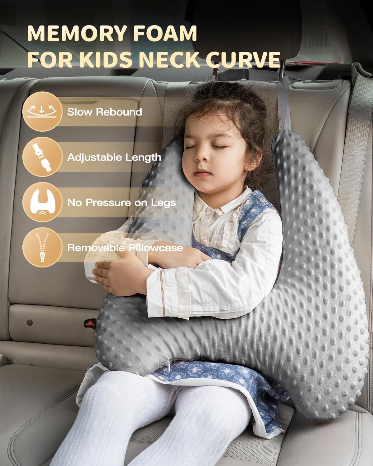 Memory Foam Kids Travel Pillow with Velvet Dots