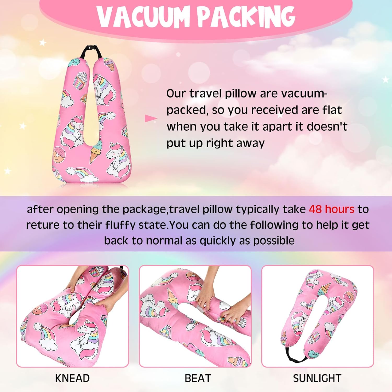 Barydat Pink Unicorn U Shaped Travel Pillow for Adults