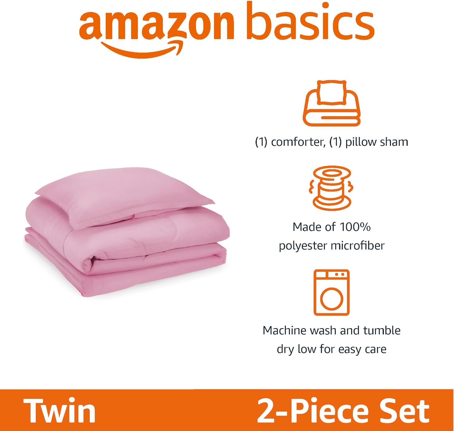 Amazon Basics 2 Piece Soft Microfiber Kids Comforter Set Twin Light Pink