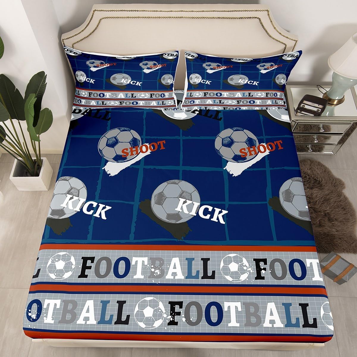 Jejeloiu Kids Football Bed Sheet Set King Size